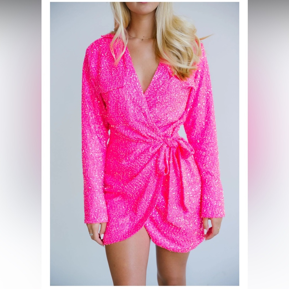 Judith March Hot Pink Sequin Tie Dress Size Small